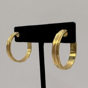 VINTAGE Gold-Tone Etched Hoop Earrings